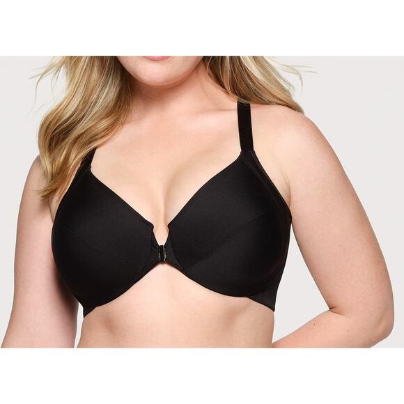 Glamorise Front-Closure Smoothing WonderWire Bra Size 42G Black New - Picture 1 of 5